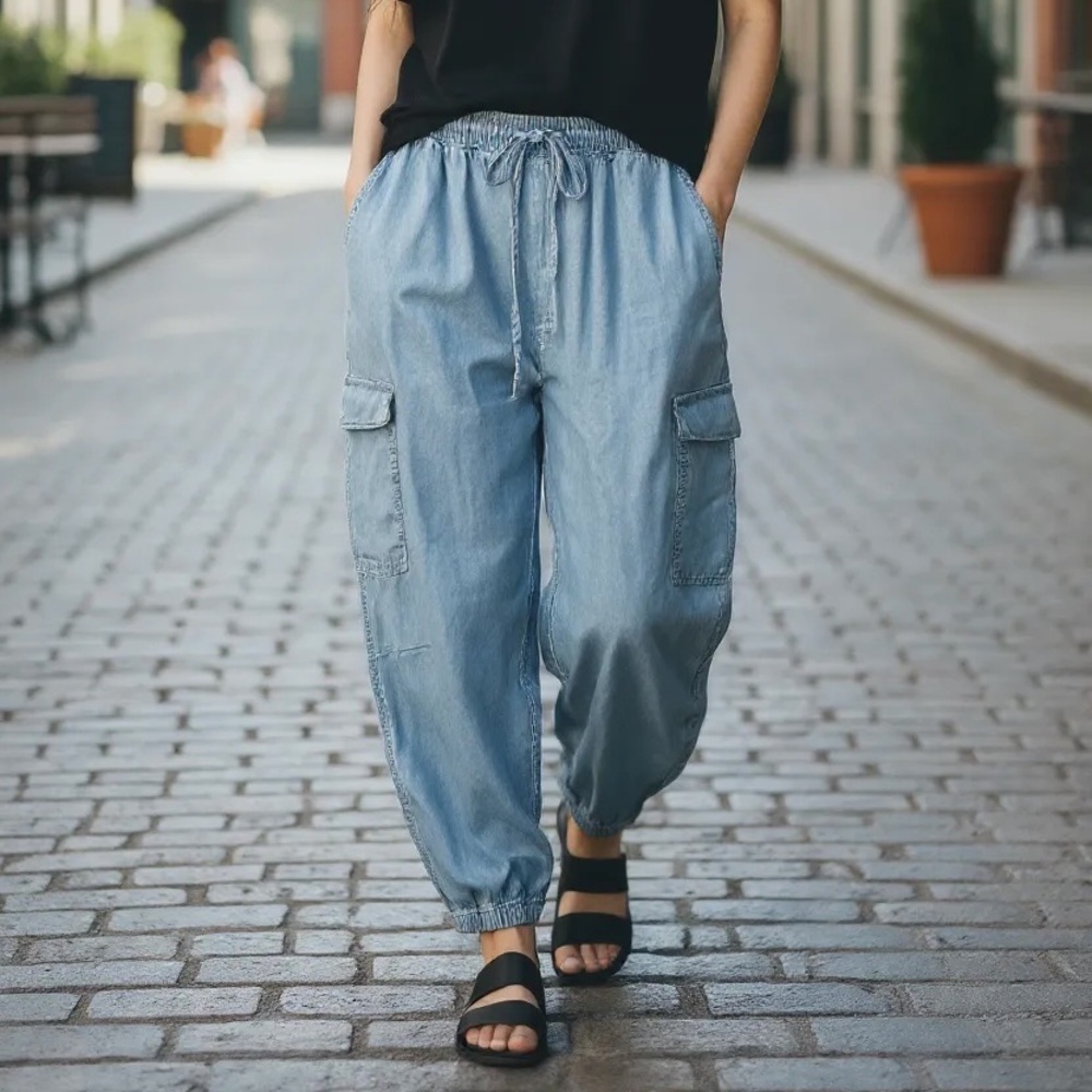 LOVE TREE BLUE CARGO FABRIC JOGGERS